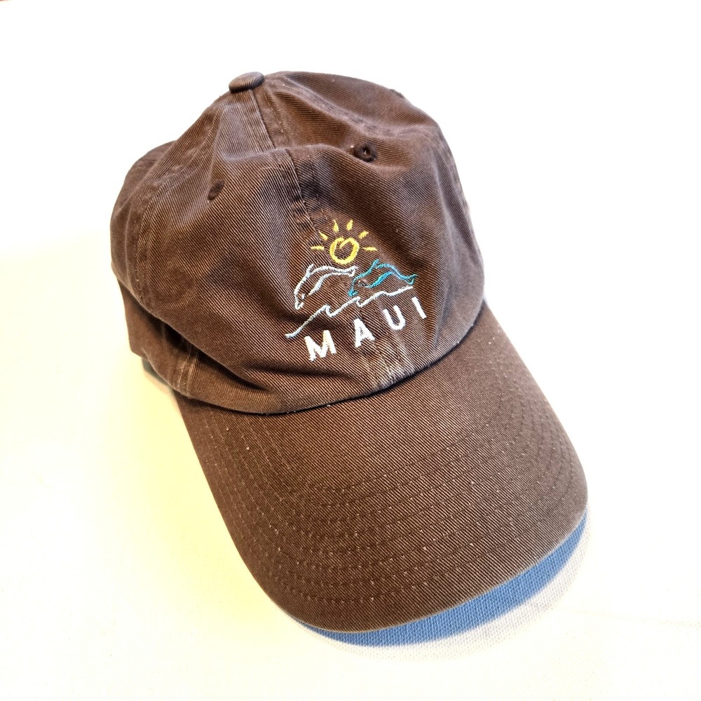 Maui Embroidered Womens Adjustable Baseball Hat Brown Dolphins